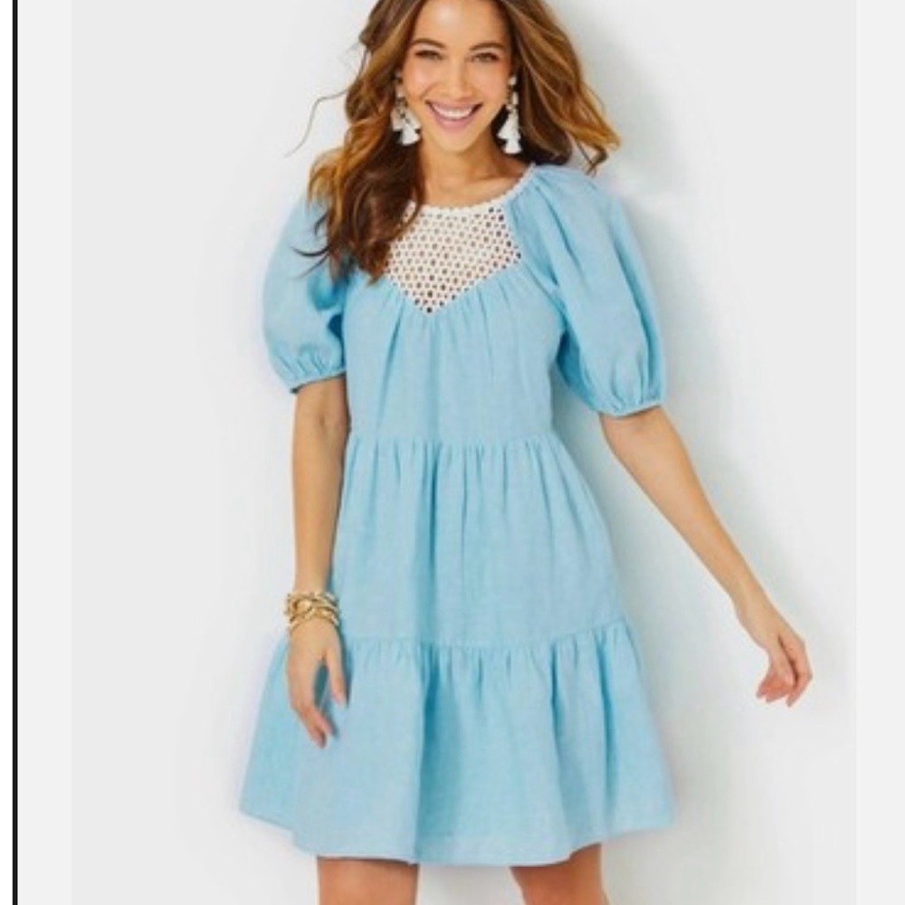 Lilly Pulitzer Sky Blue Puff Sleeve Mini Dress